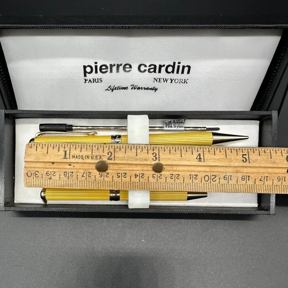 Pierre Cardin Yellow Pen Pencil Set Bonus Stylus Black Case Desk Office Gift